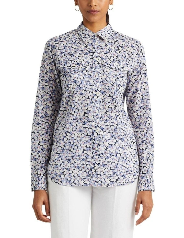 Floral Cotton Voile Shirt in Blue image 1