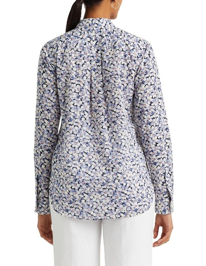 Floral Cotton Voile Shirt in Blue image 2