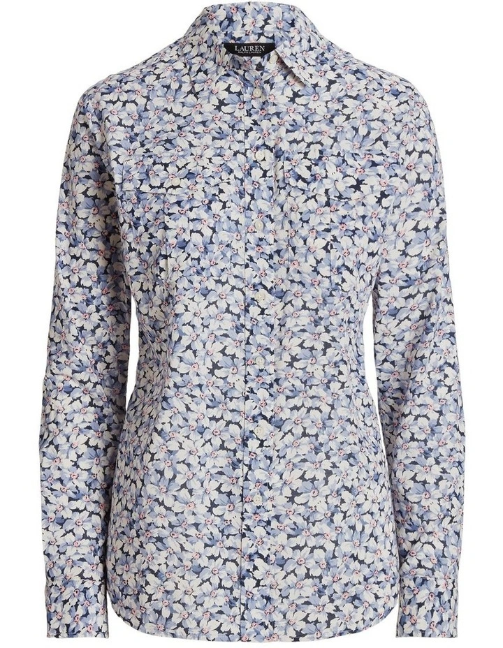 Floral Cotton Voile Shirt in Blue image 4