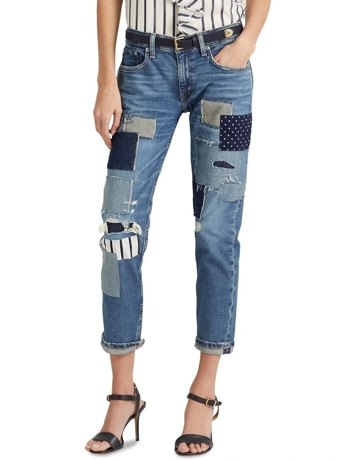 Patchwork Relaxed Tapered Ankle Jean in Navy image 1