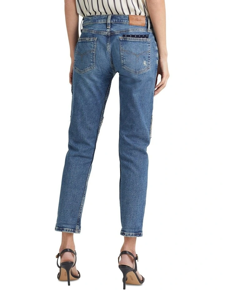 Patchwork Relaxed Tapered Ankle Jean in Navy image 2