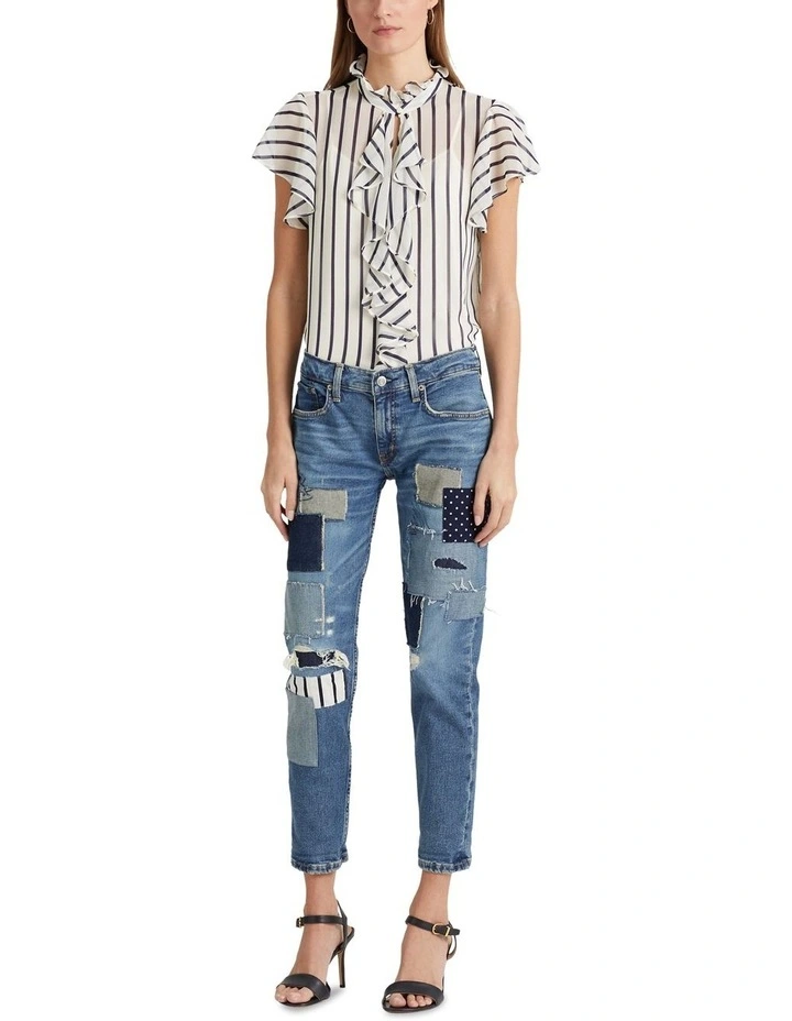 Patchwork Relaxed Tapered Ankle Jean in Navy image 3