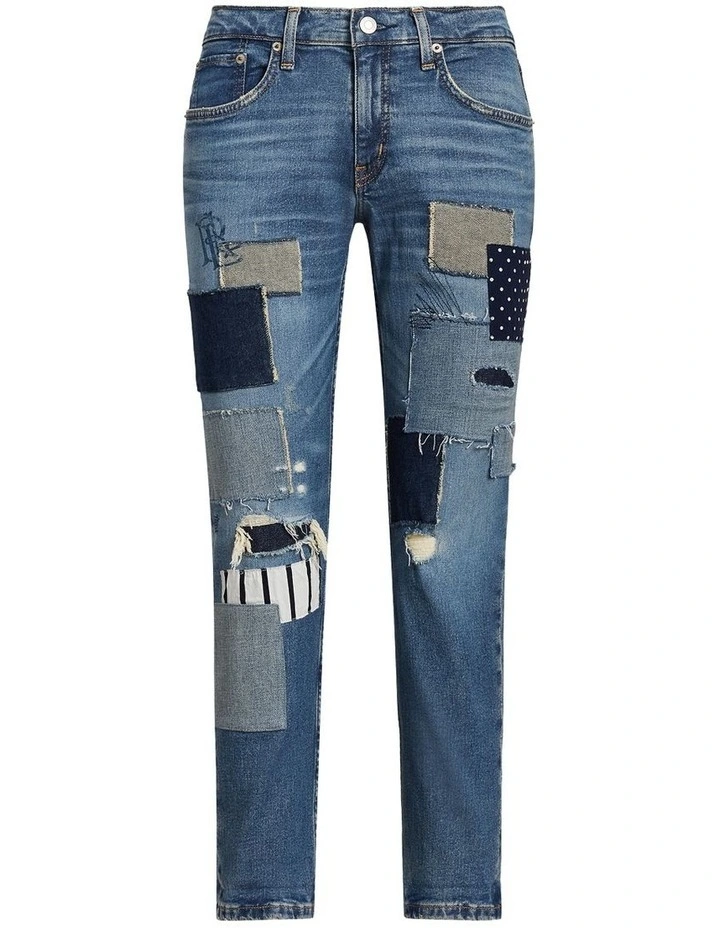 Patchwork Relaxed Tapered Ankle Jean in Navy image 4