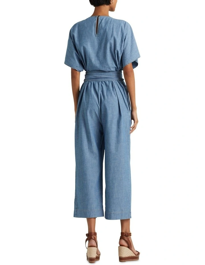 Belted Chambray Wrap Jumpsuit in Blue image 2