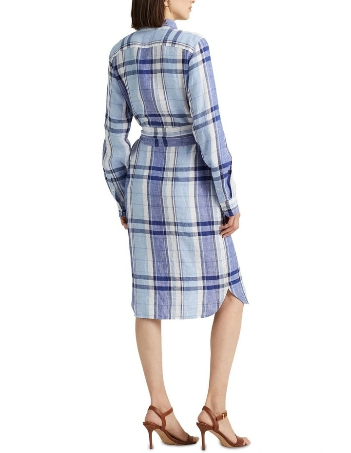 Floral & Plaid Linen Shirtdress in Blue image 2