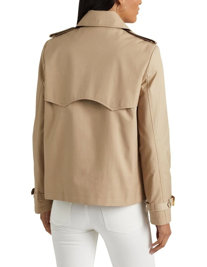 Short Double-Breasted Trench Coat in Beige image 2