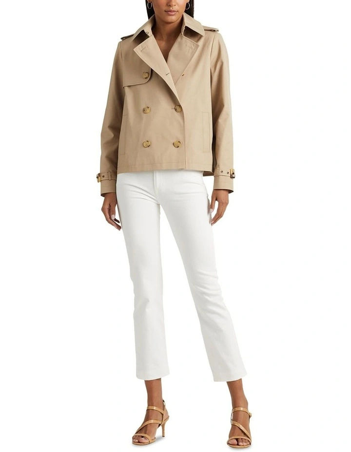 Short Double-Breasted Trench Coat in Beige image 3