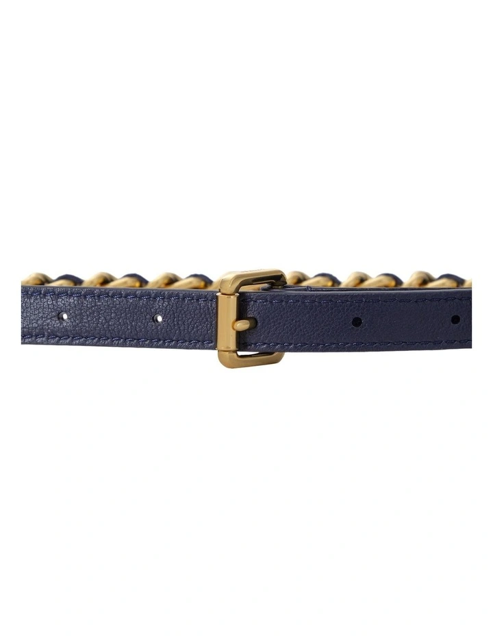 Nappa Leather & Chain Skinny Belt in Navy image 2