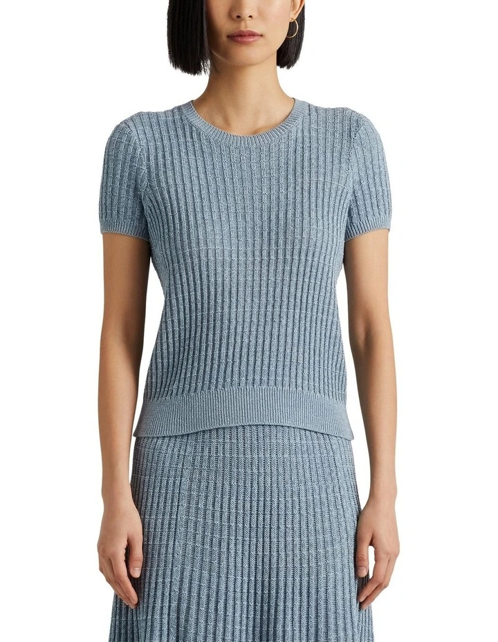 Linen-Cotton Short-Sleeve Sweater in Blue image 1