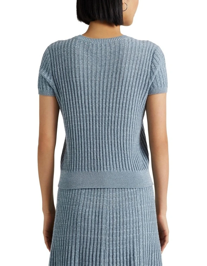 Linen-Cotton Short-Sleeve Sweater in Blue image 2
