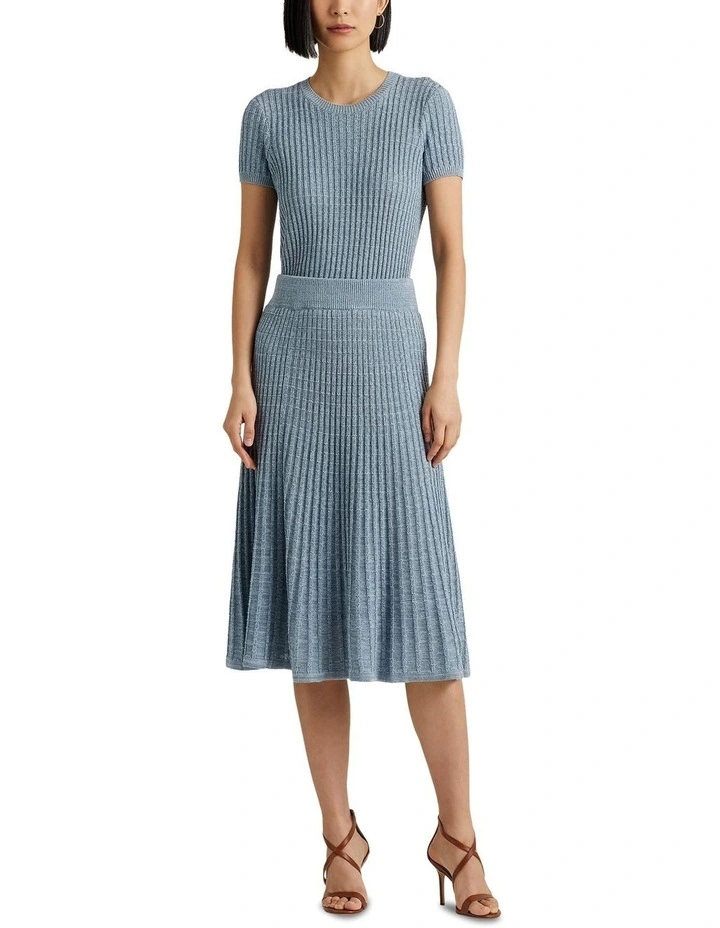 Linen-Cotton Short-Sleeve Sweater in Blue image 3