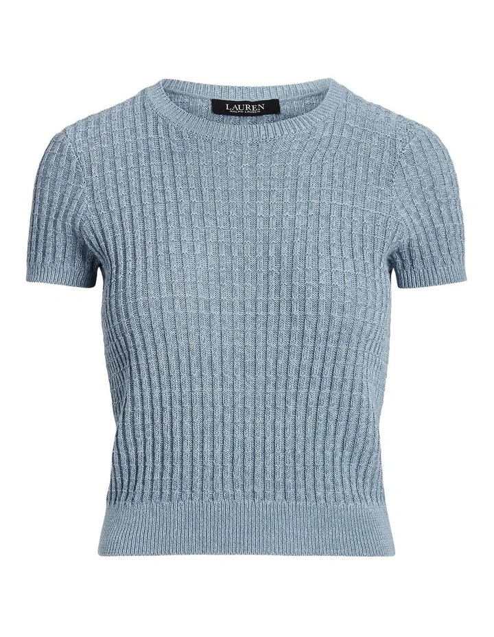 Linen-Cotton Short-Sleeve Sweater in Blue image 4