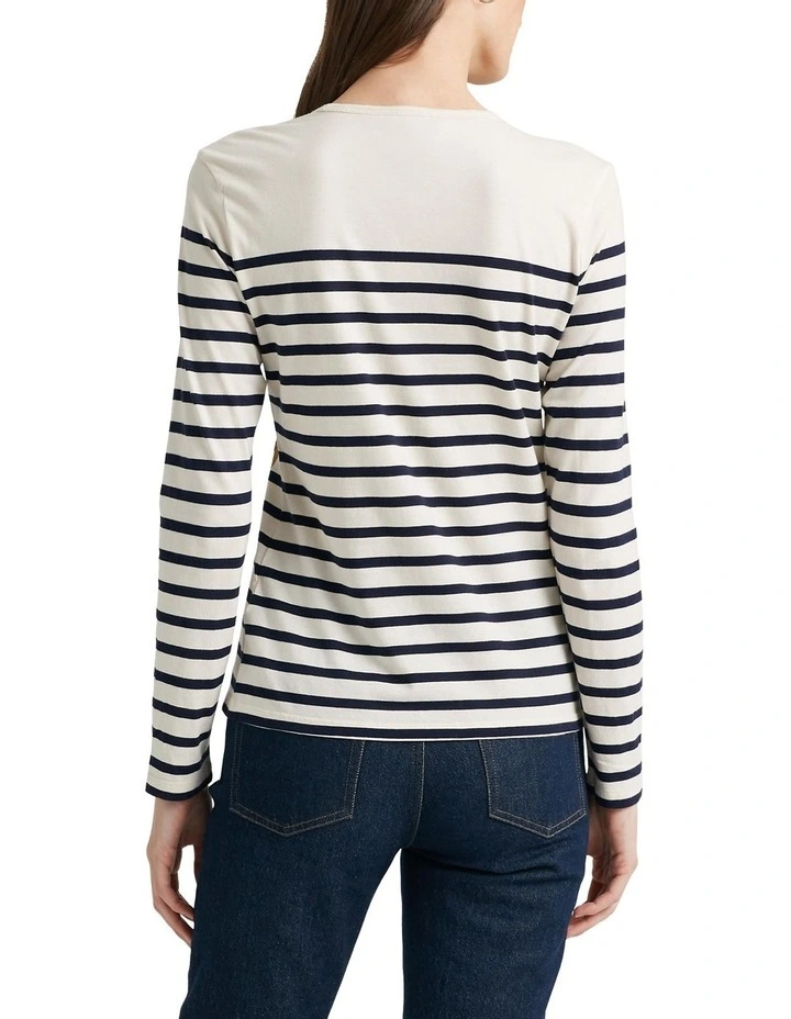 Floral & Striped Jersey Long-Sleeve Tee in Natural image 2