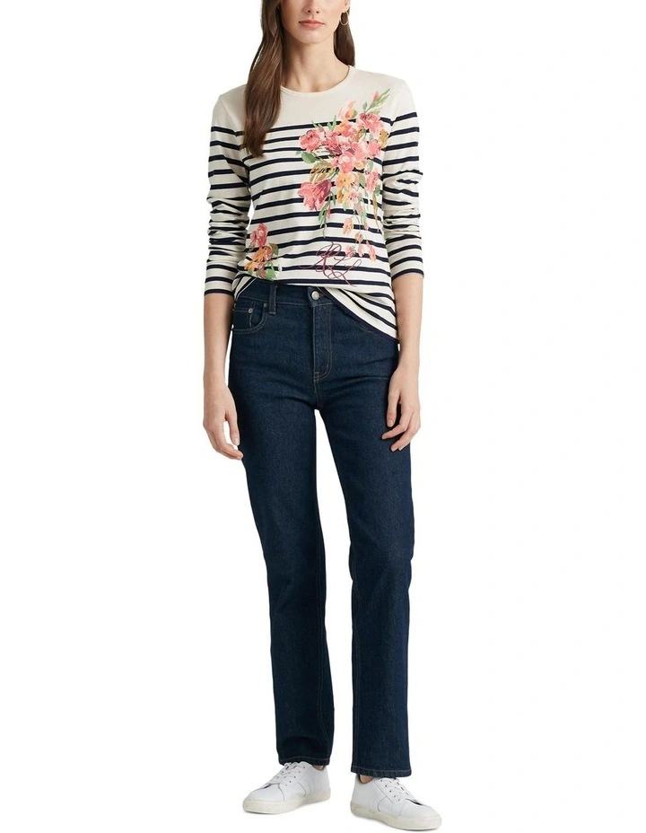 Floral & Striped Jersey Long-Sleeve Tee in Natural image 3