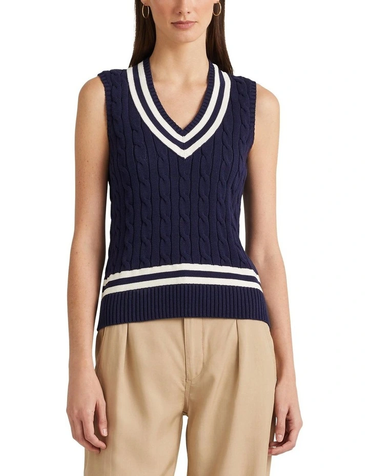 ラルフ・ローレン Lauren Ralph Lauren Cable-knit Cotton Cricket Sweater Vest レディース S Cable-Knit Cotton Cricket Sweater Vest