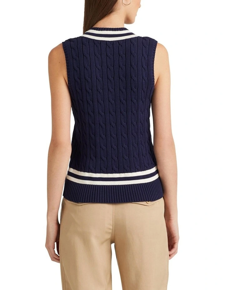 Cable-Knit Cotton Cricket Sweater Vest in Navy image 2