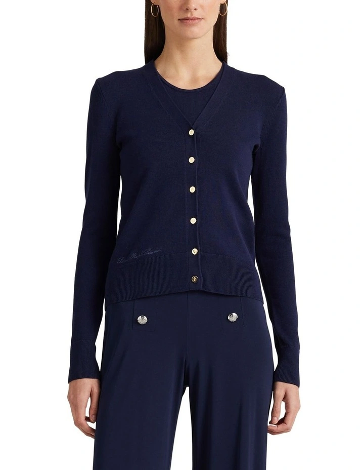 Cotton Blend Cardigan in Navy image 1