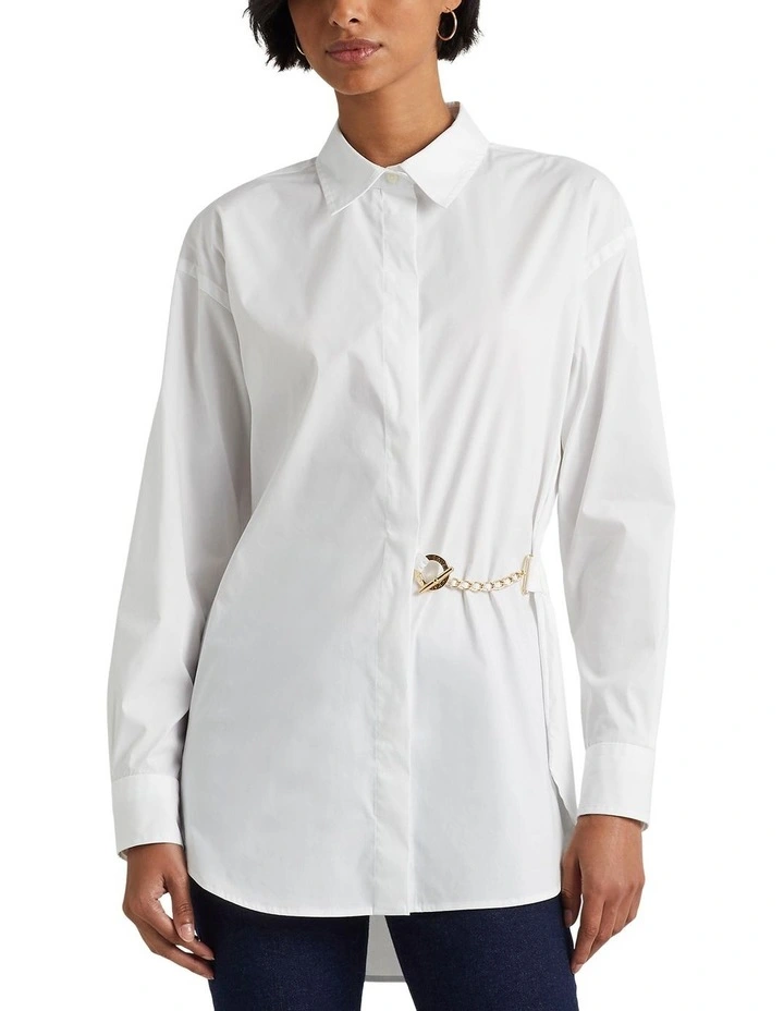Stretch Cotton Blend Shirt in White image 1