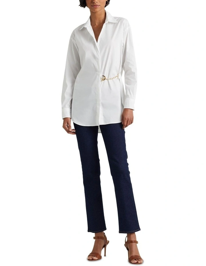 Stretch Cotton Blend Shirt in White image 3