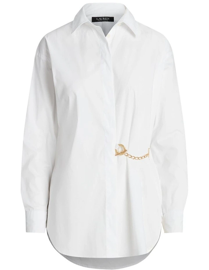 Stretch Cotton Blend Shirt in White image 4