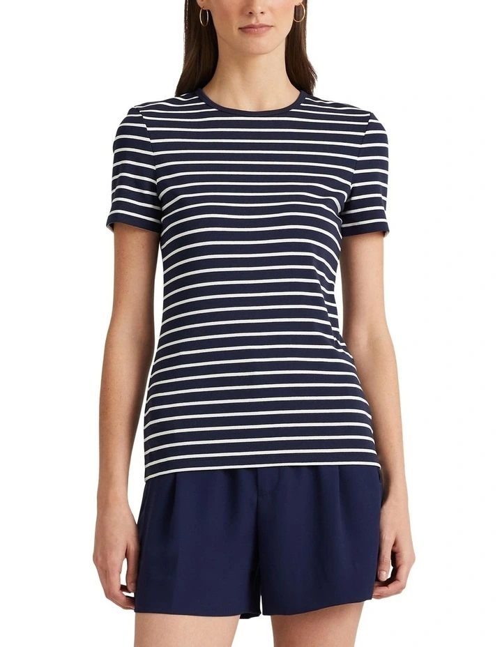 Striped Stretch Cotton Tee in Navy image 1