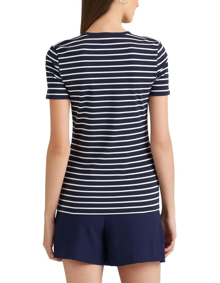 Striped Stretch Cotton Tee in Navy image 2