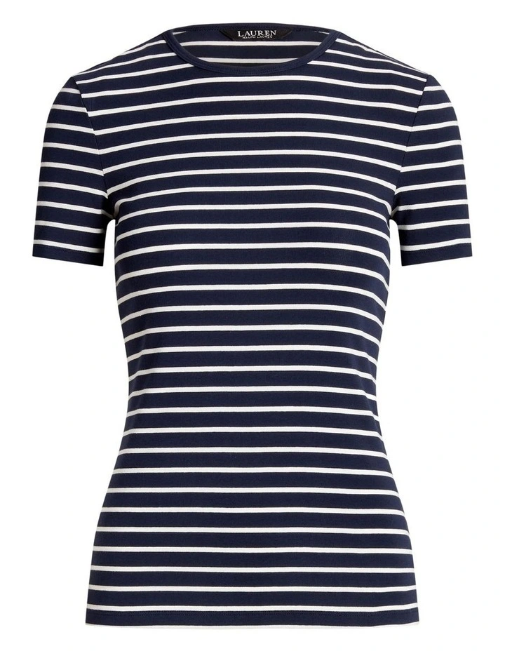Striped Stretch Cotton Tee in Navy image 4