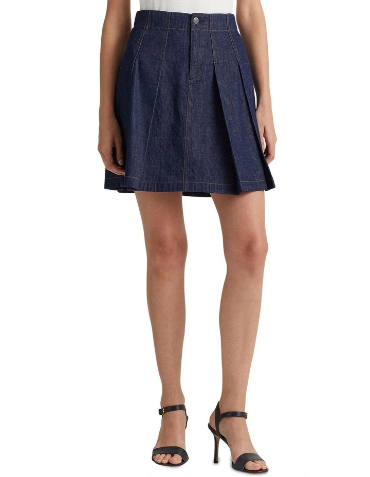 Pleated Denim Miniskirt in Blue image 1