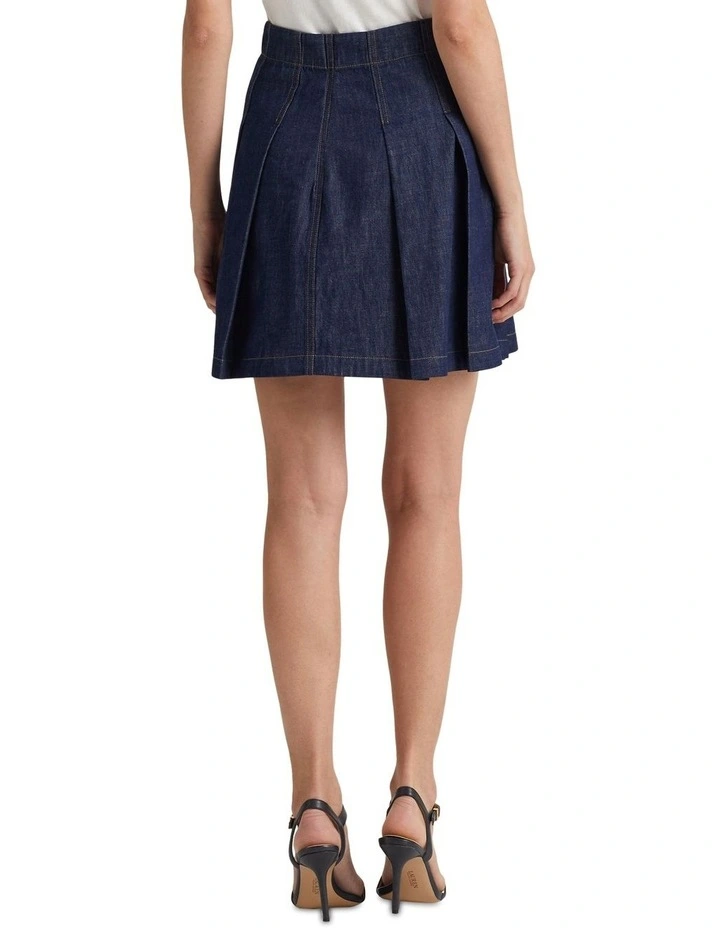 Pleated Denim Miniskirt in Blue image 2
