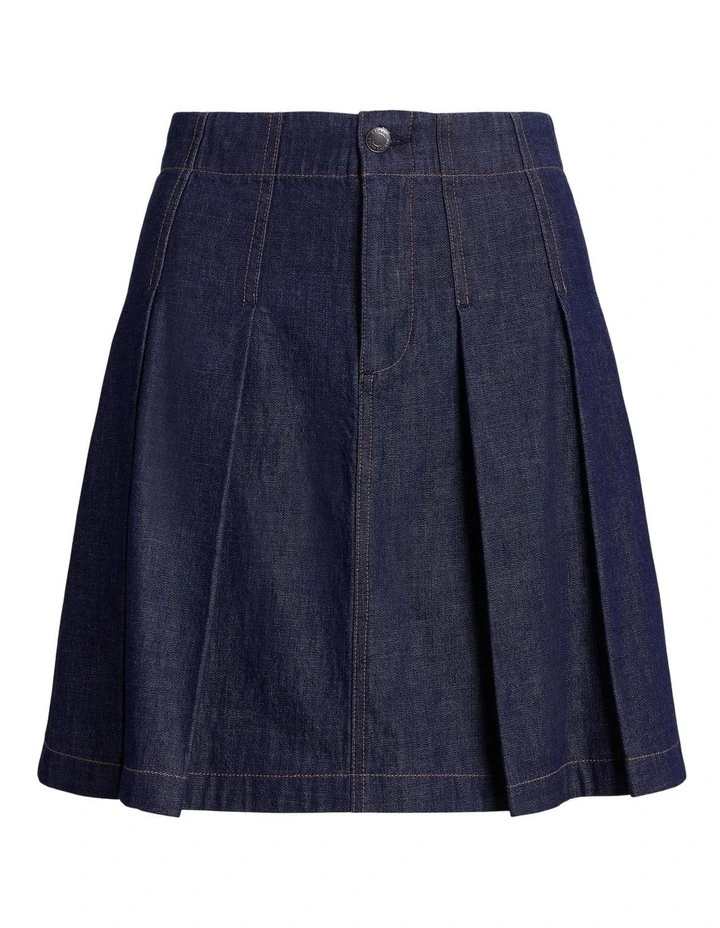 Pleated Denim Miniskirt in Blue image 4