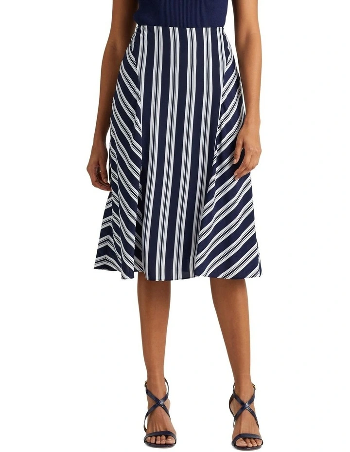 Striped Crepe Skirt in Navy image 1