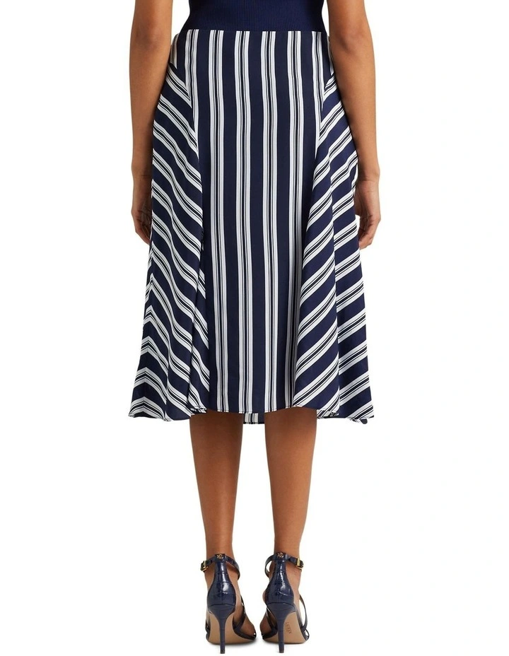 Striped Crepe Skirt in Navy image 2