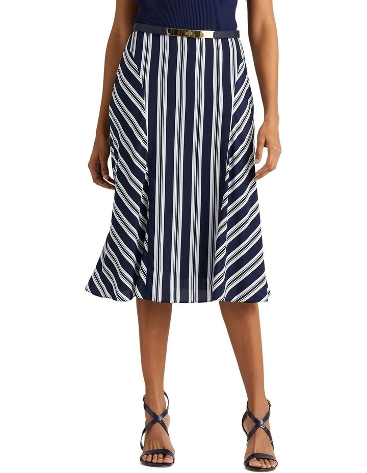 Striped Crepe Skirt in Navy image 3