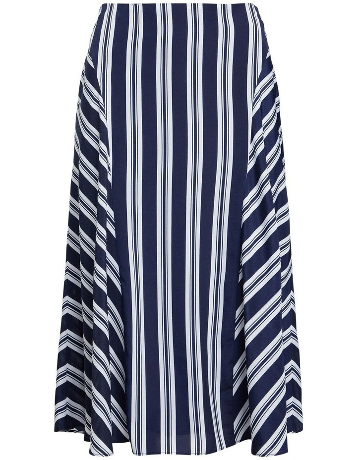 Striped Crepe Skirt in Navy image 4