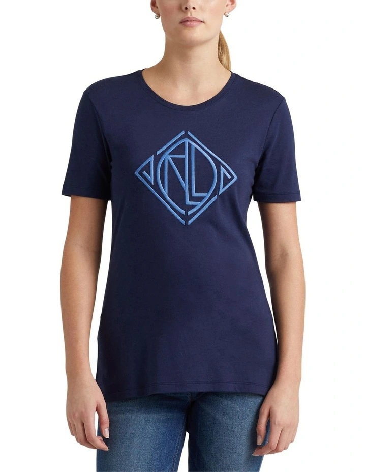 Logo Cotton-Blend Tee in Navy image 1