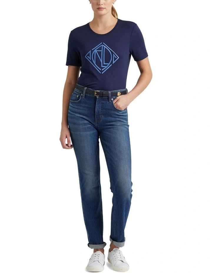 Logo Cotton-Blend Tee in Navy image 3