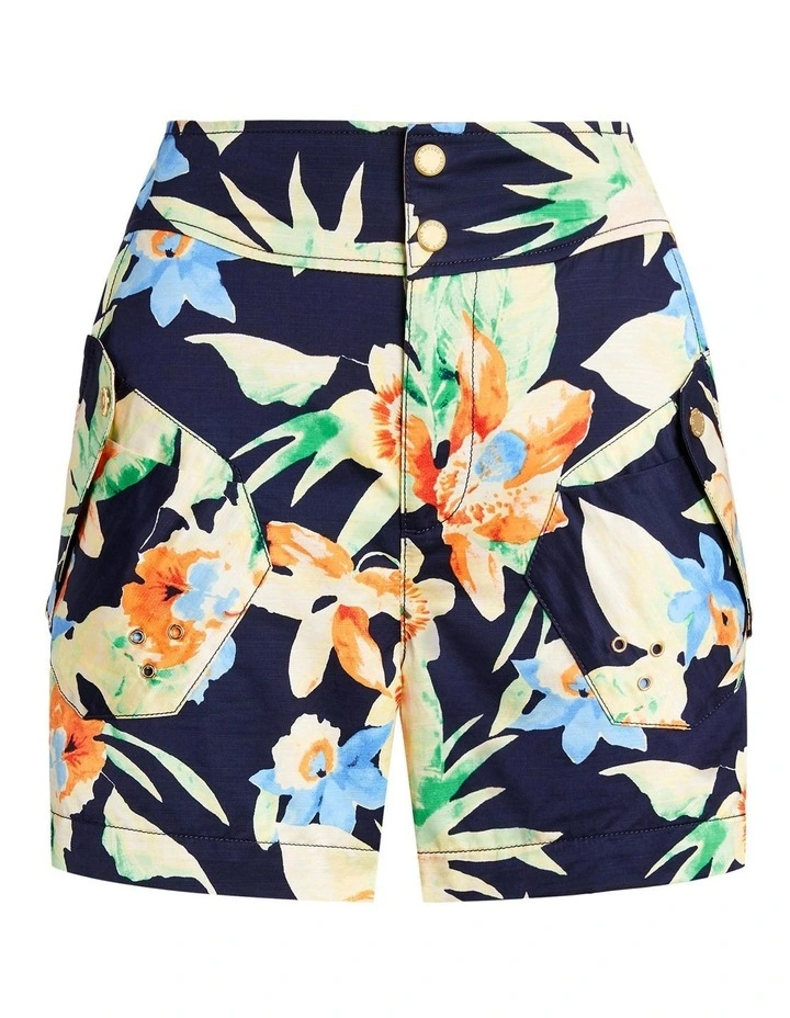 Floral Shantung Short in Navy image 4