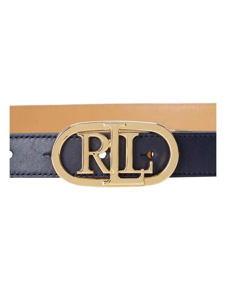 Oval-Logo Reversible Leather Skinny Belt in Blue image 2