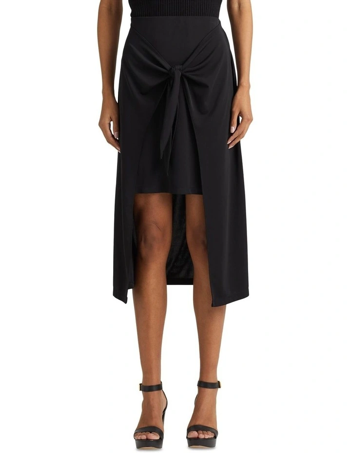 Tie-Front Stretch Jersey Midi Skirt in Black image 1