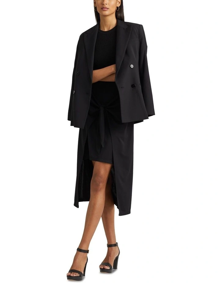 Tie-Front Stretch Jersey Midi Skirt in Black image 3