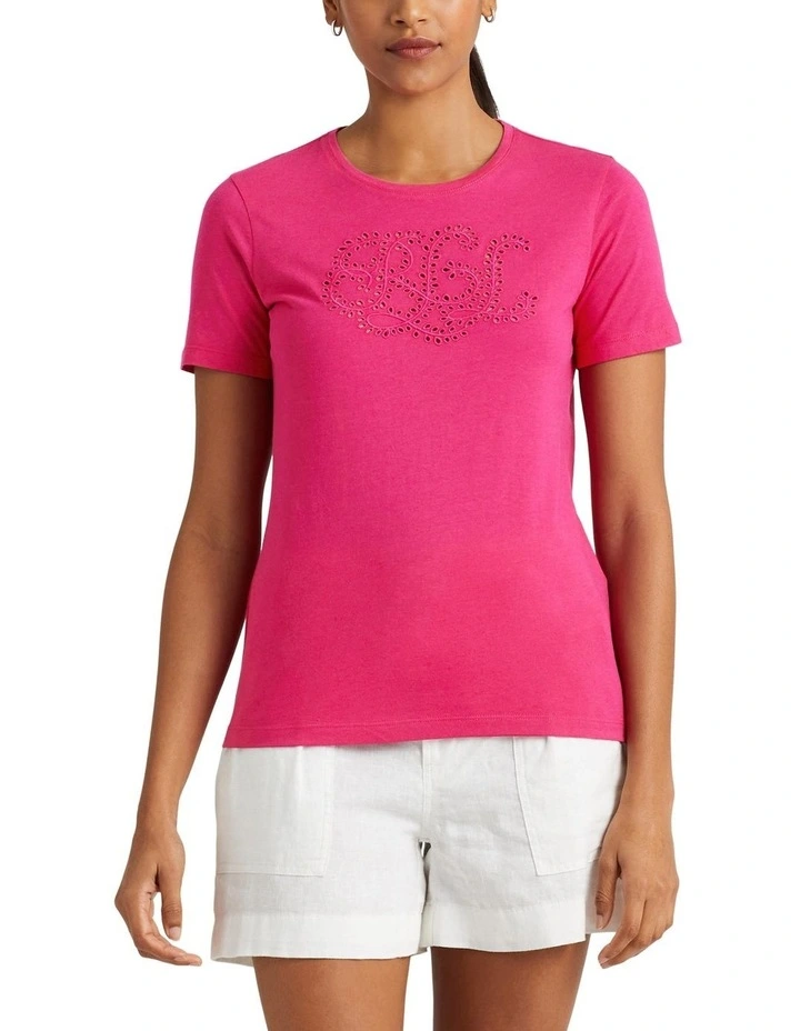 Eyelet Ruffle Sleeve Tee, Pink