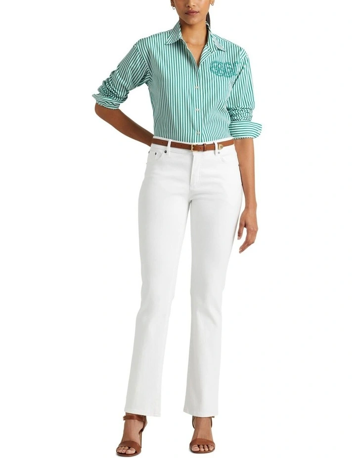 Striped Cotton Broadcloth Shirt in Green image 3