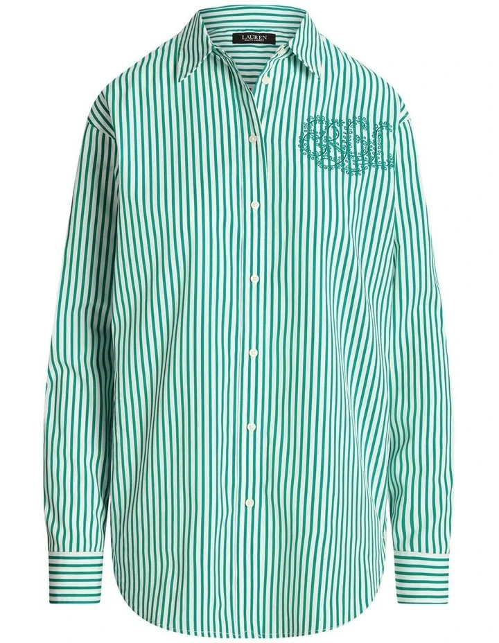 Striped Cotton Broadcloth Shirt in Green image 4