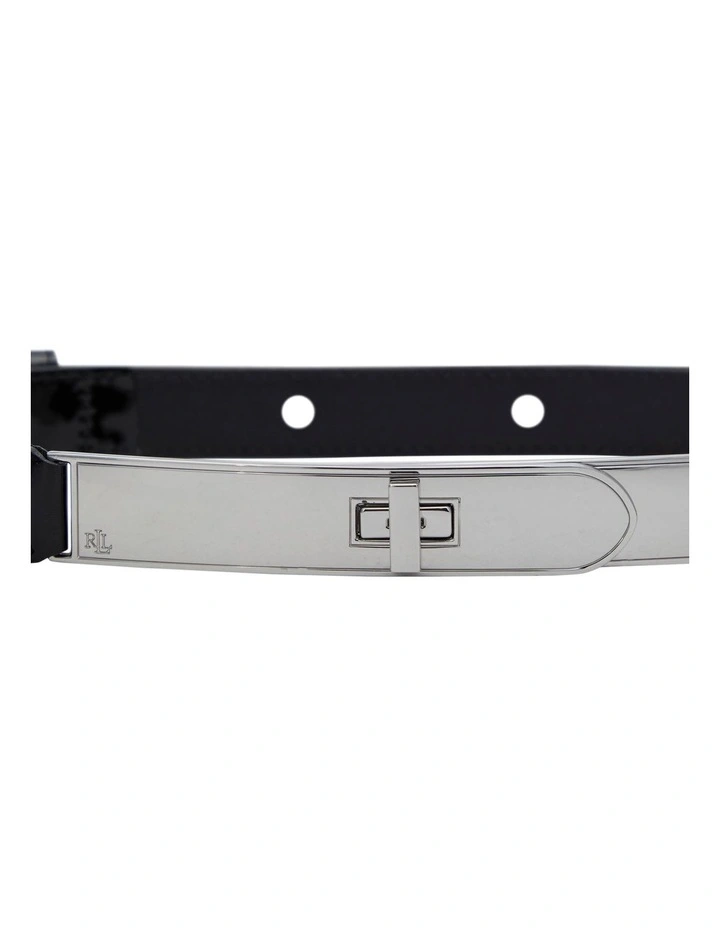 Turn-Lock Skinny Leather Belt in Black image 2