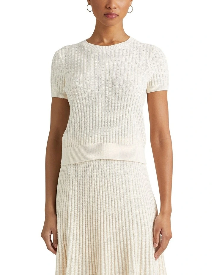 Linen-Cotton Short-Sleeve Sweater in Natural image 1