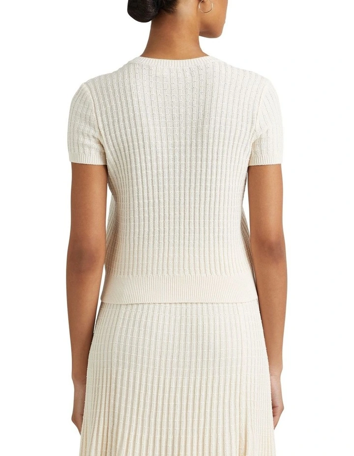 Linen-Cotton Short-Sleeve Sweater in Natural image 2