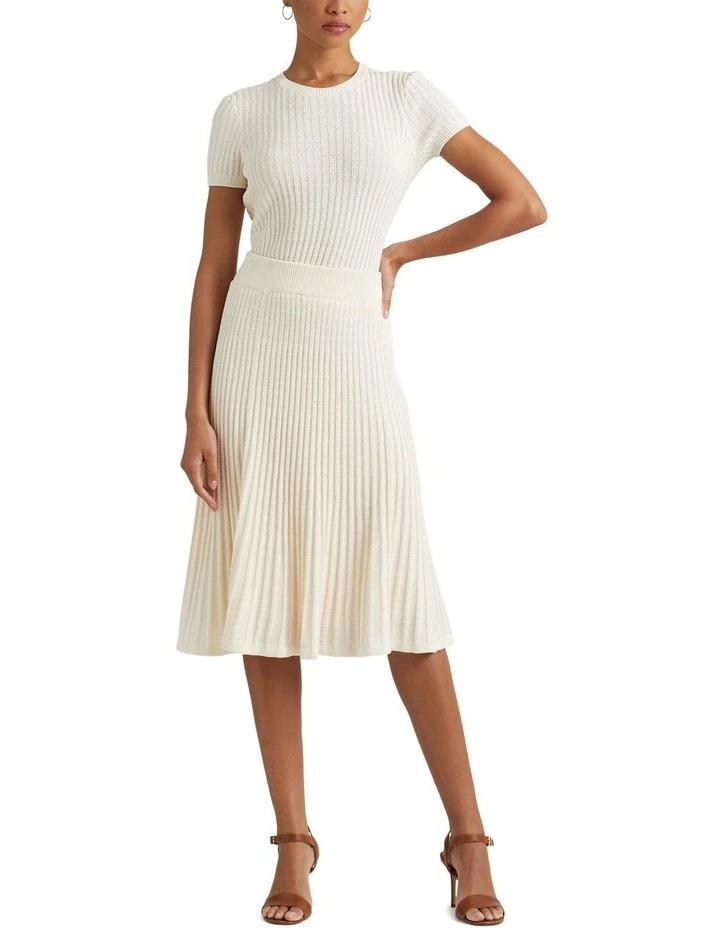 Linen-Cotton Short-Sleeve Sweater in Natural image 3