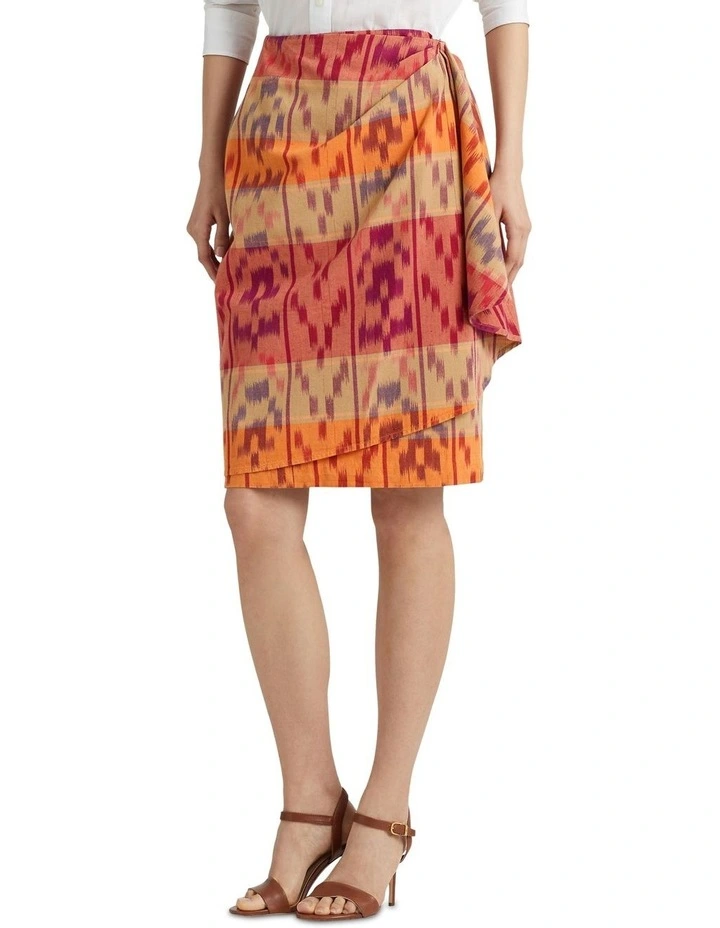 Geo-Motif Cotton-Linen Wrap Skirt in Assorted image 1