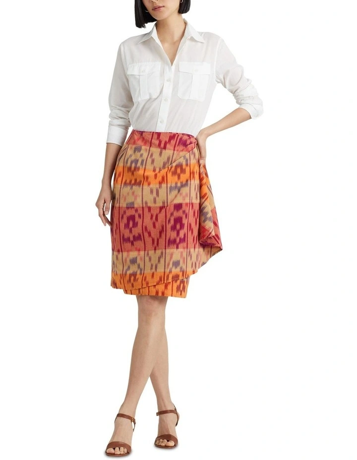 Geo-Motif Cotton-Linen Wrap Skirt in Assorted image 3