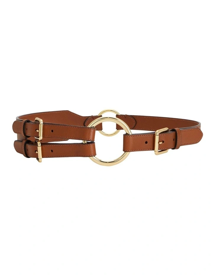 Tri-Strap O-Ring Leather Belt in Brown image 1